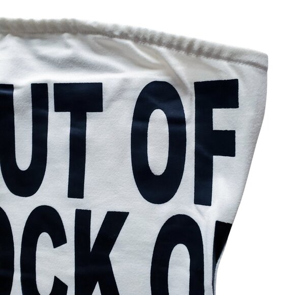 Out Of Stock Bandeau Slogan Print Mini Dress Strapless Bodycon Party Club Sz M - Picture 7 of 16